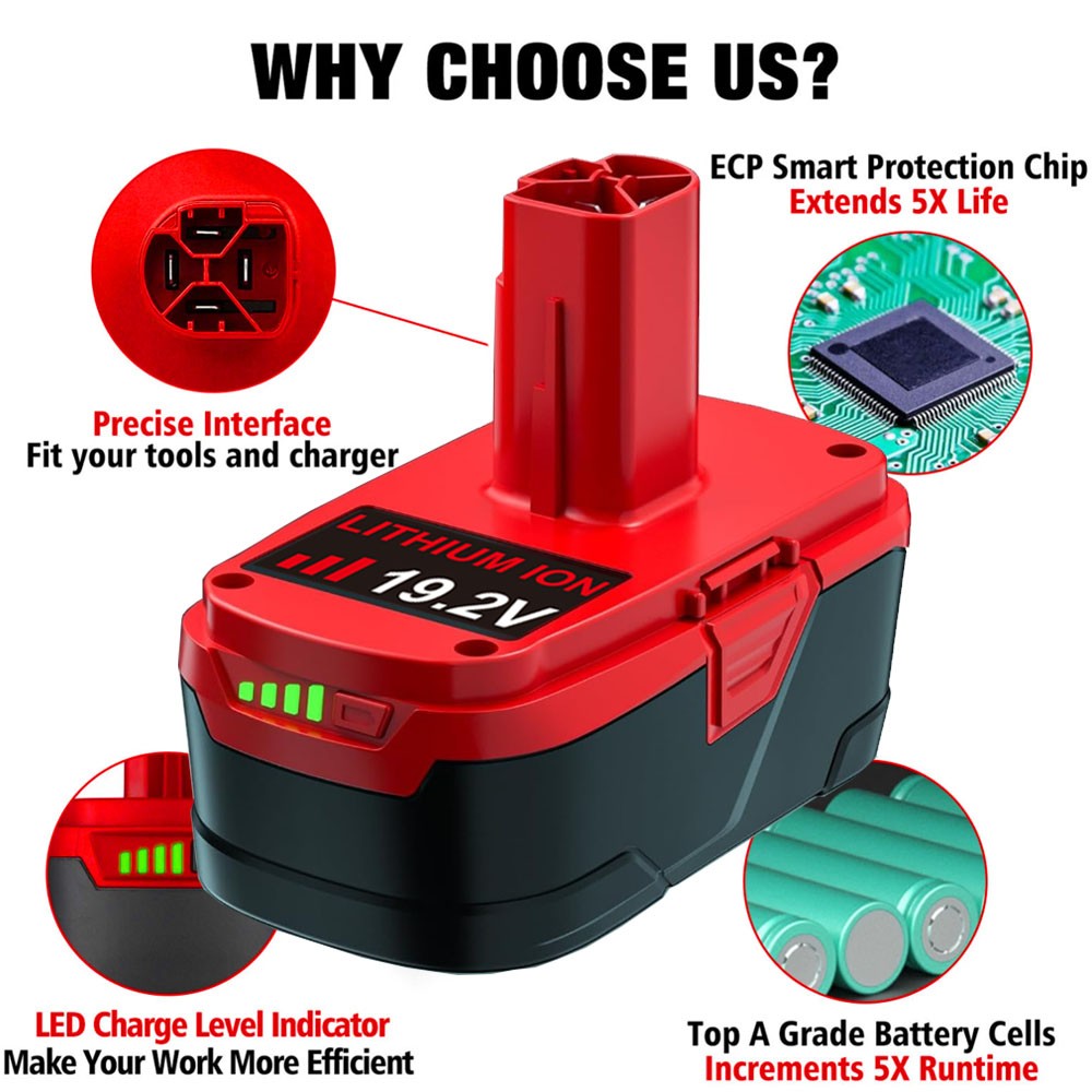 Pack 8.0Ah 19.2Volt XCP Lithium Battery For Craftsman C3 Diehard PP2030 PP2025