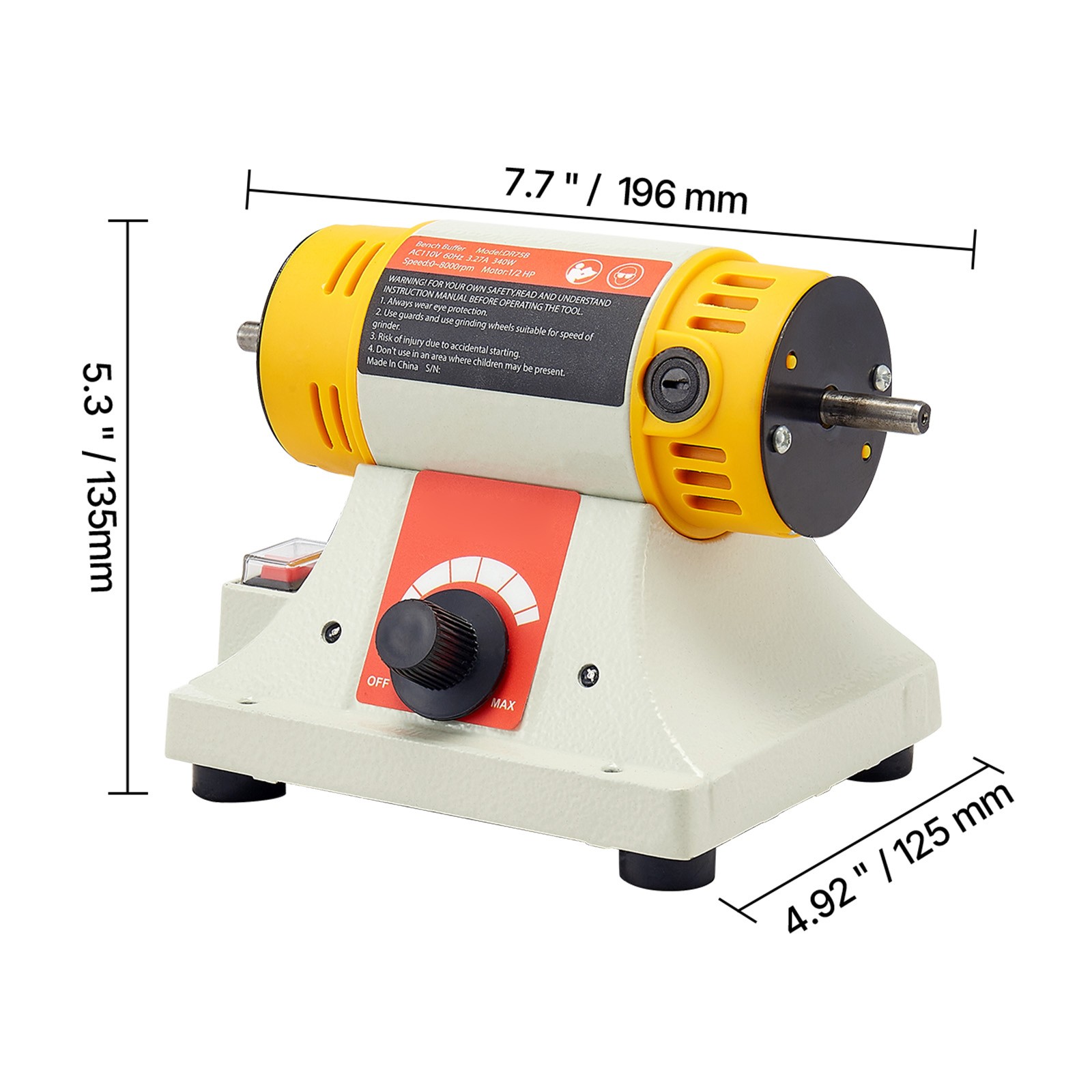 1/2HP Bench Buffer Polisher 0 to 8000RPM with 3-inch & 4-inch Wheels