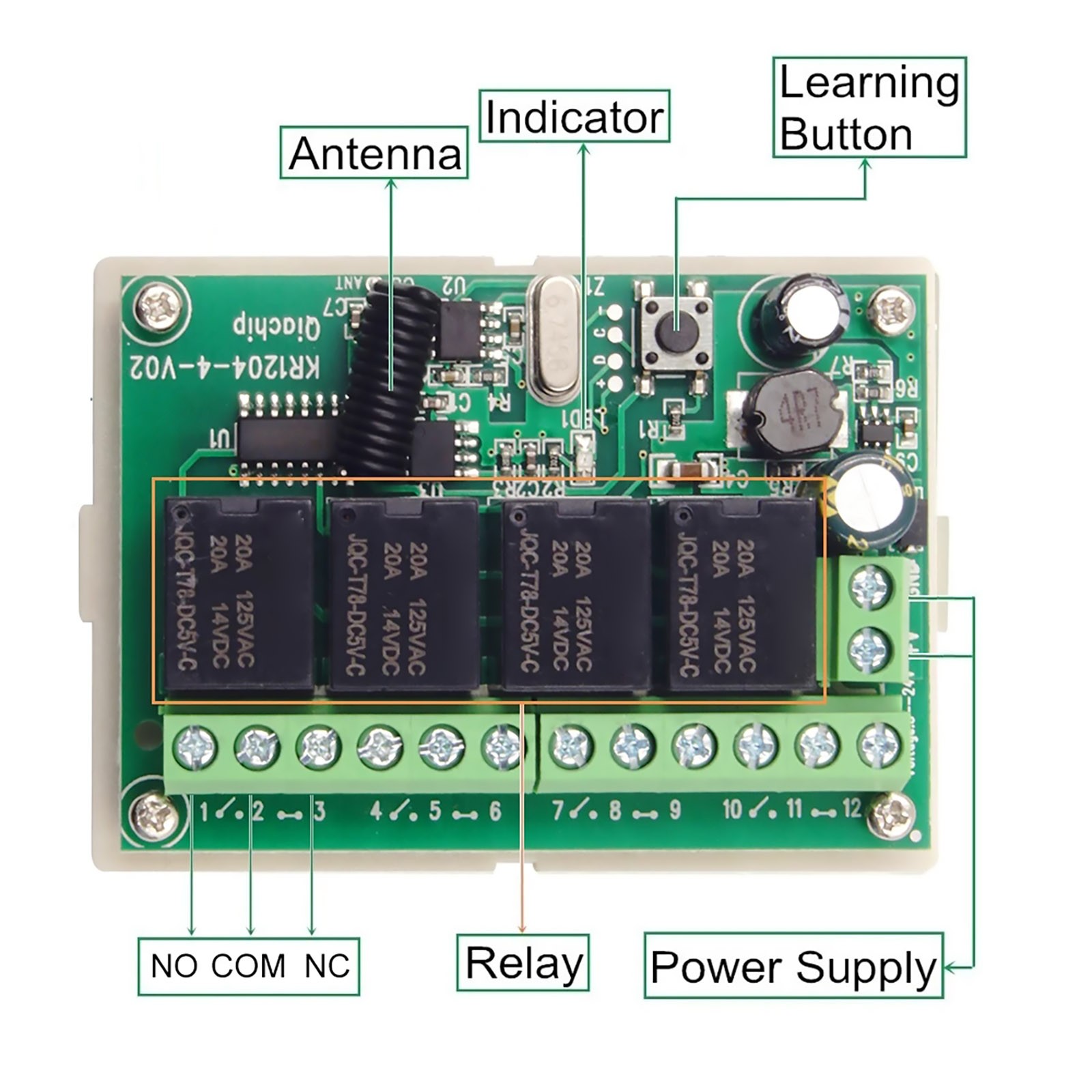 Long Range 4CH Channel Wireless Relay RF Remote Control Module Switch 433MHz