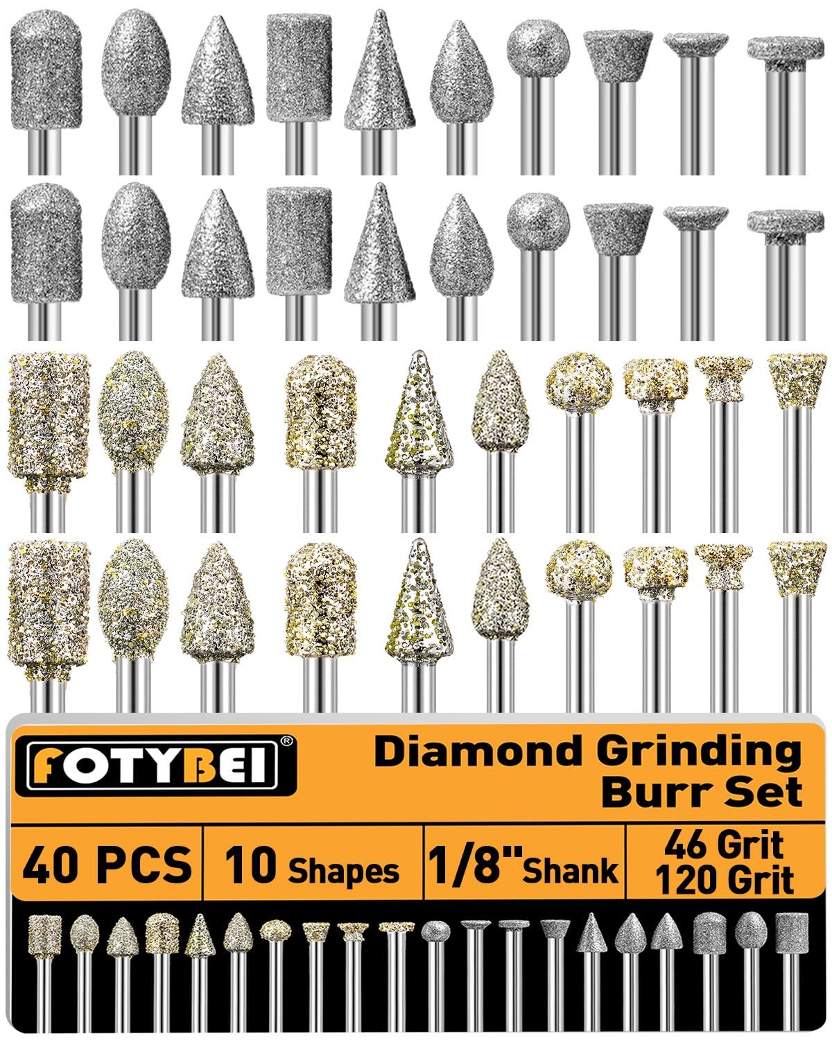 46-Grit and 120-Grit Diamond Grinding Burr Bits Set 1/8″ Shank Compatible wit…