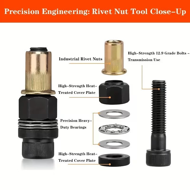 5Pcs Manual Rivet Nut Tool Adapter Carbon Steel Flat Head Threaded Insert Nuts