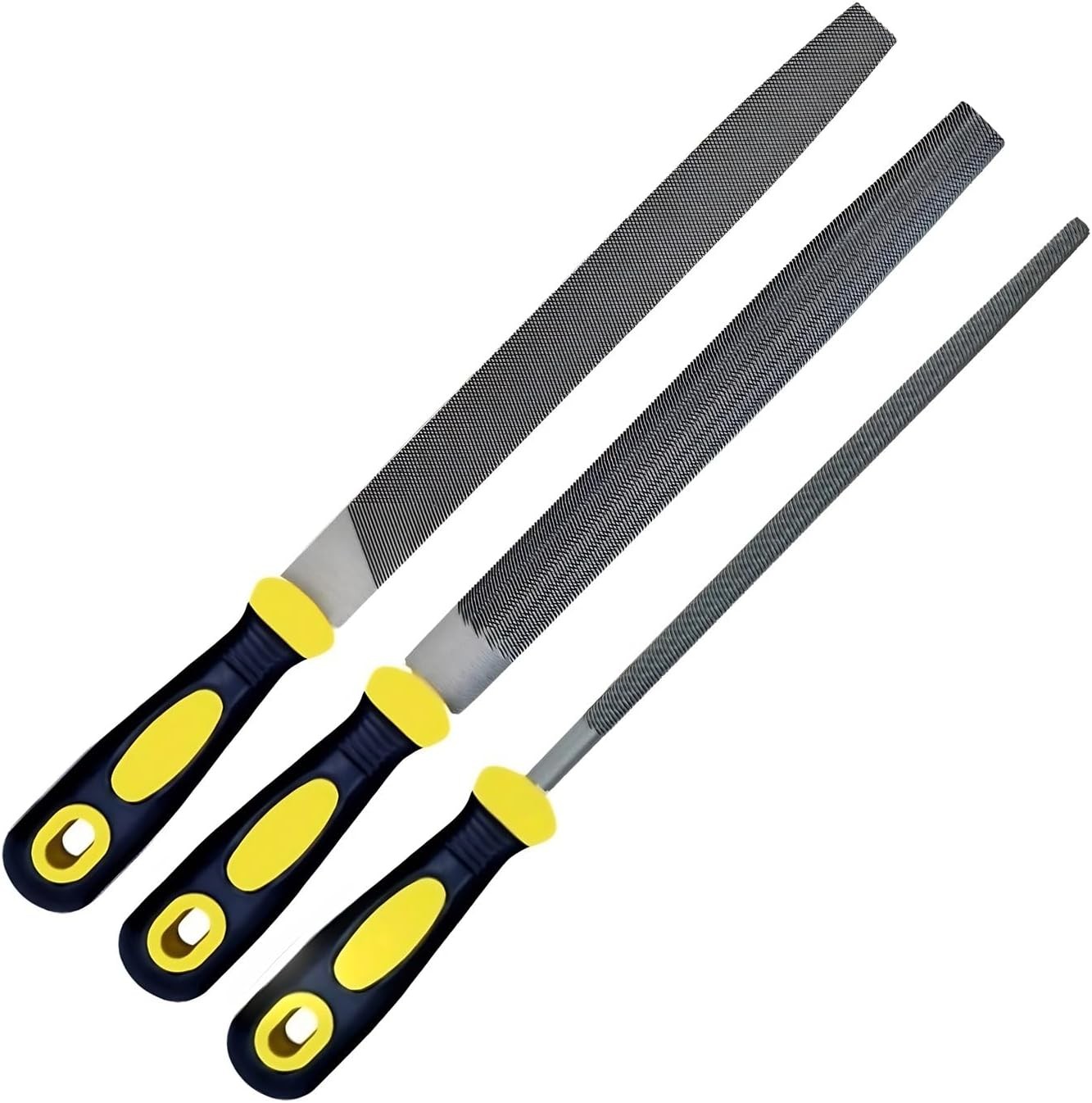 3 pcs Metal File Set, 8-inch,Professional High Carbon Steel 8 inch, Yellow