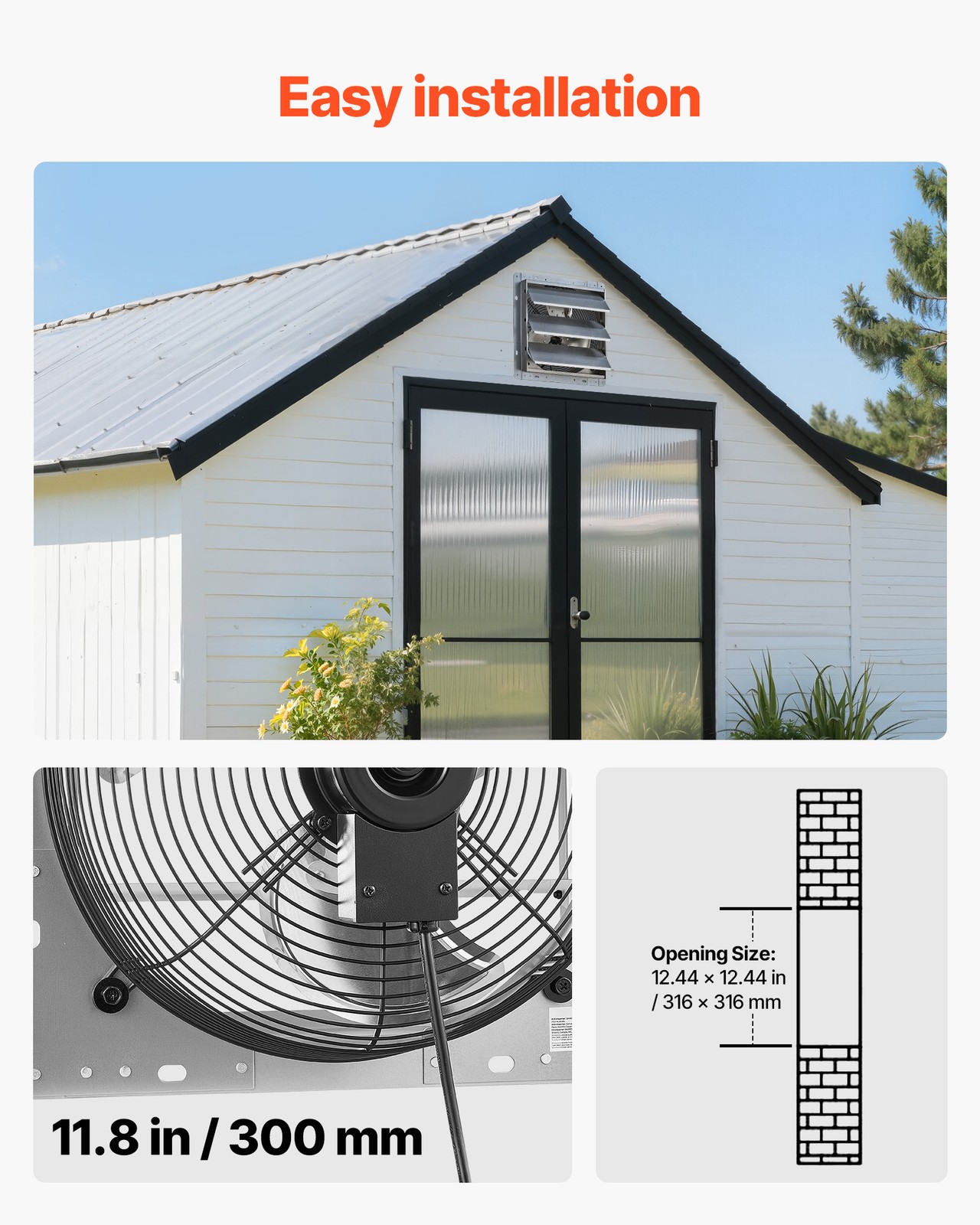 VEVOR 12 Inch Shutter Exhaust Fan Wall Mounted 1347 CFM Automatic Louvers