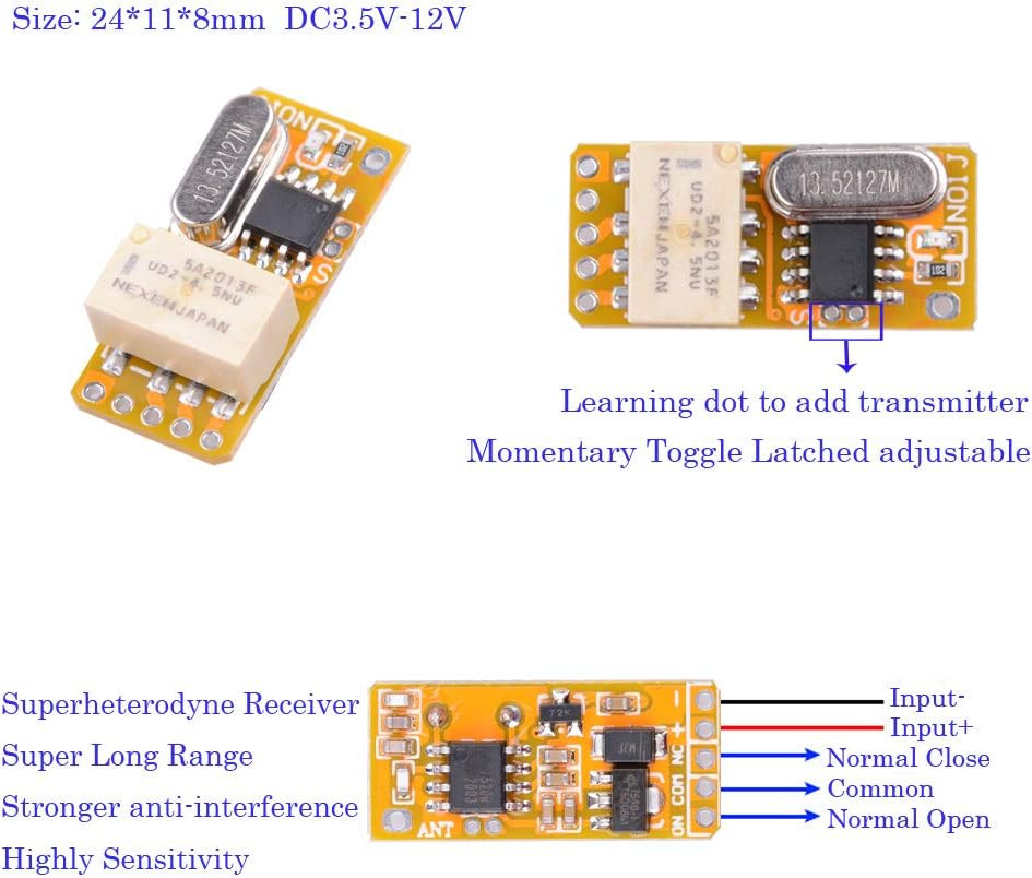 DC 3.7V – 12V 5V Mini Size Relay Remote Control Switch, 433Mhz Wireless RF Momen