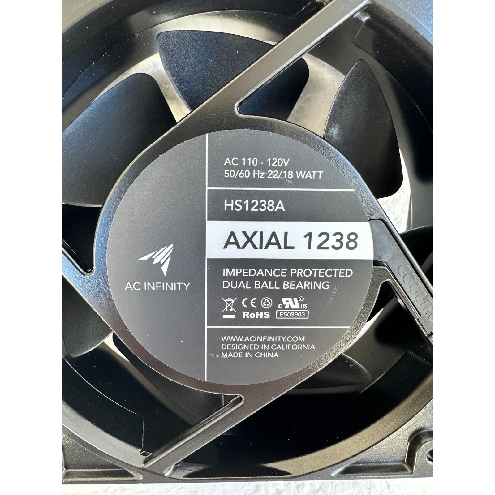 AC Infinity AXIAL 1238 120V AC Muffin Cooling Fan with Wire-Leads Adapter Black