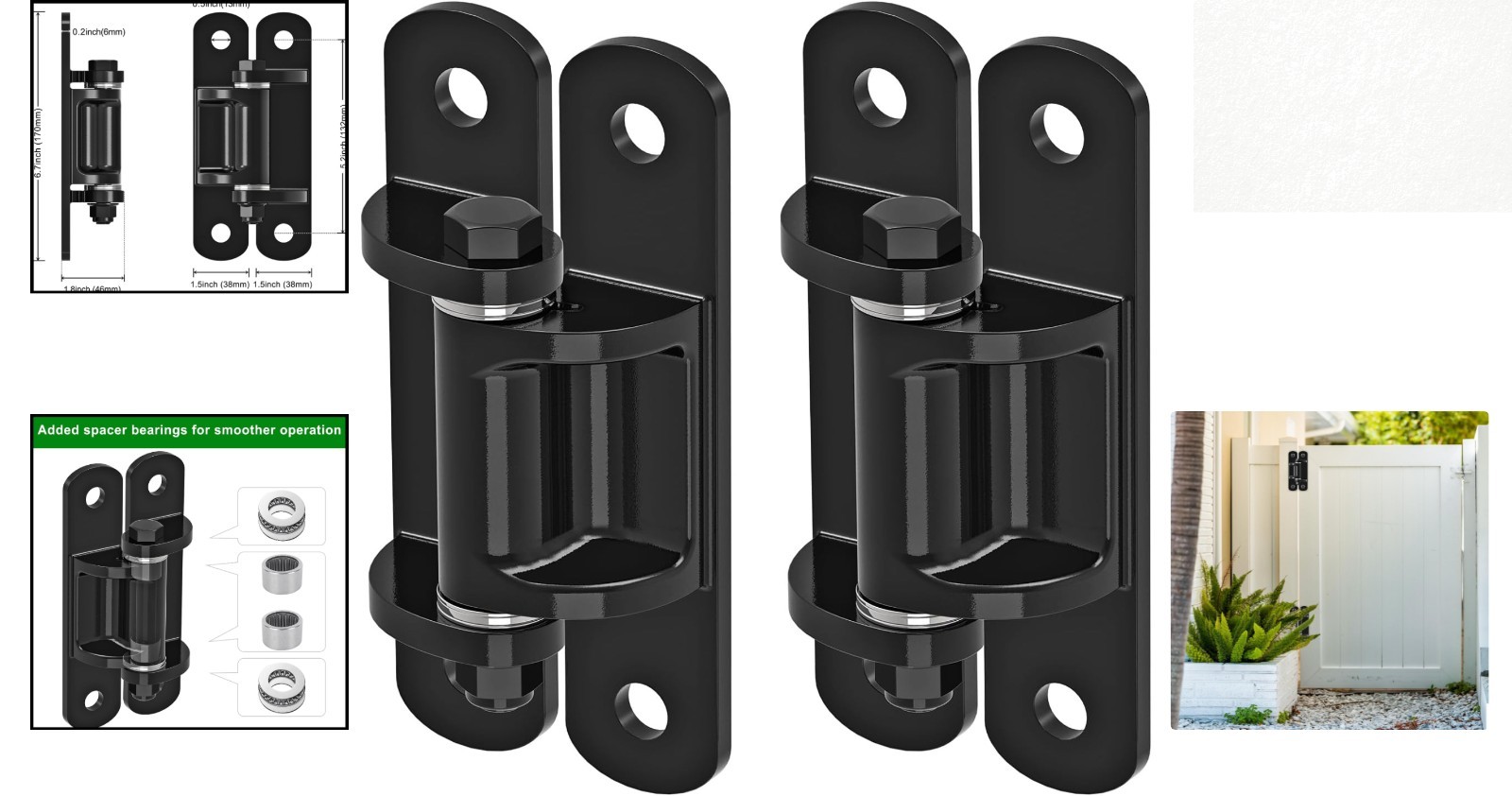 Heavy Duty 6.7” Gate Hinges 1100LB, Rust-Proof Steel, Anti-Sag Design (2Pcs)
