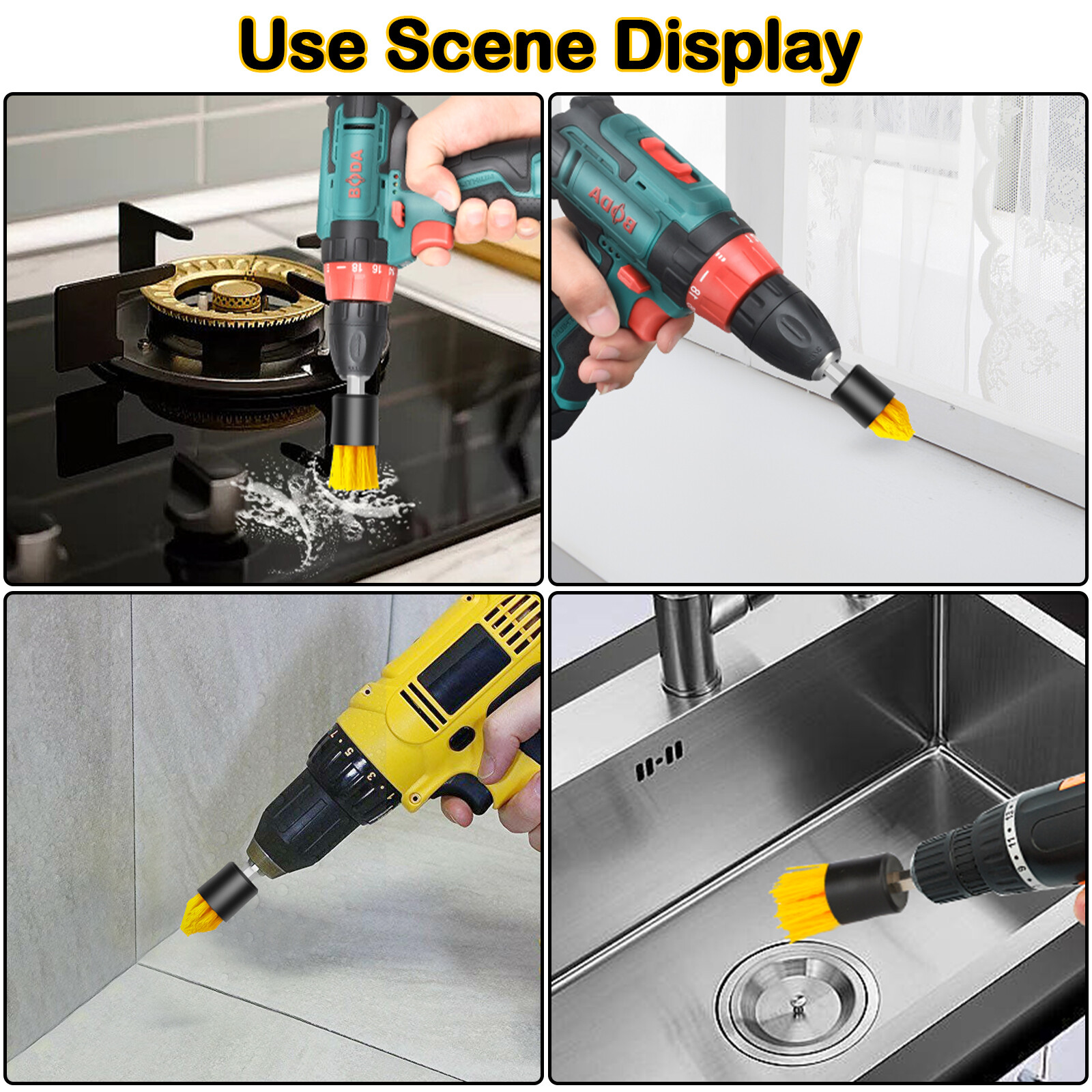4X Drill Brush Set Power Scrubber Attachments Car Carpet Tile Grout Cleaning Kit
