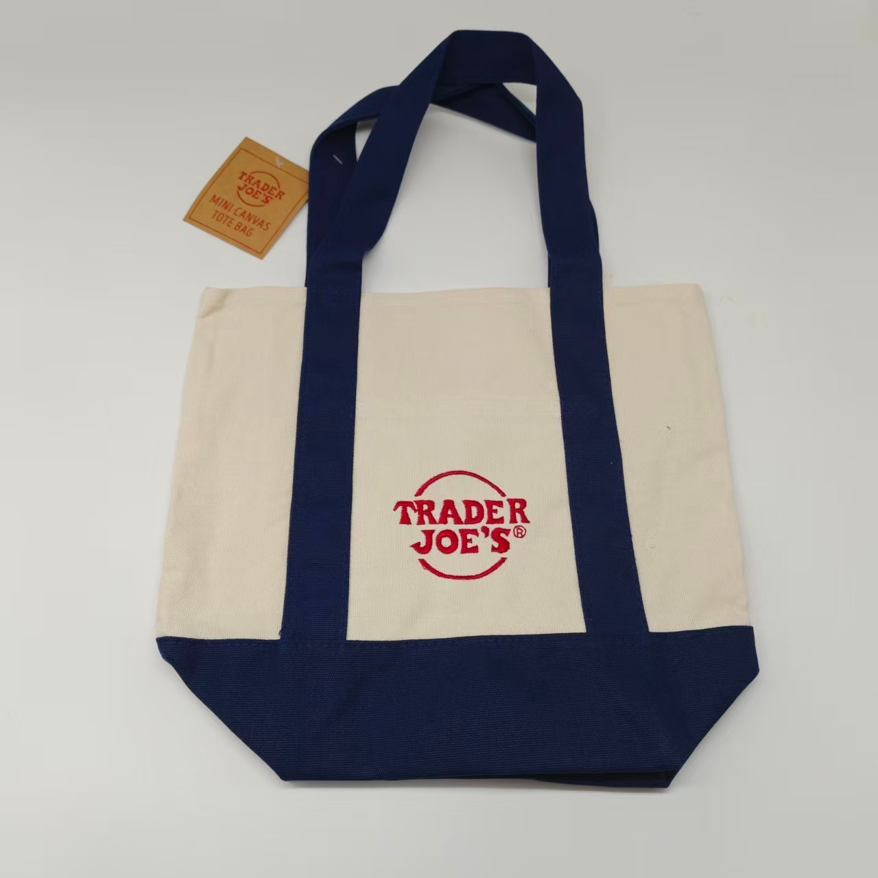TRADER JOE’S MINI AND LARGE CANVAS BAG HEAVY COTTON REUS SHOPPING BAG NAVY BLUE