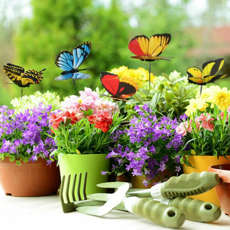 Butterfly Garden Decorations 9.8in Plastic Butterfly Stakes Ornaments Waterproof