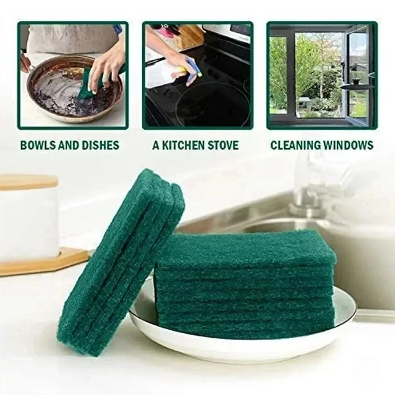 20pcs Green Scratch Free Scrub Pads Reusable Kitchen Cleaning Sponges – NEW