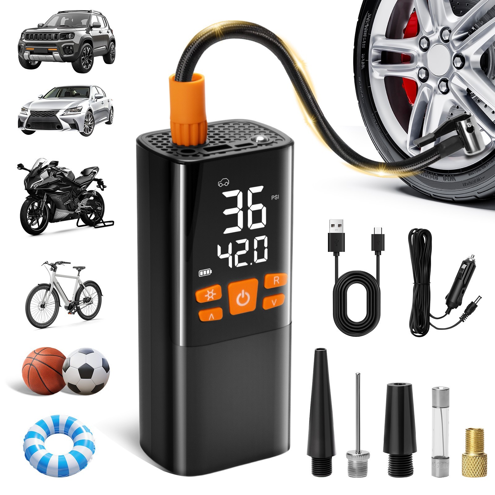 SHALL Tire Inflator Portable Air Compressor Portable Cordless,150PSI 3X Fast