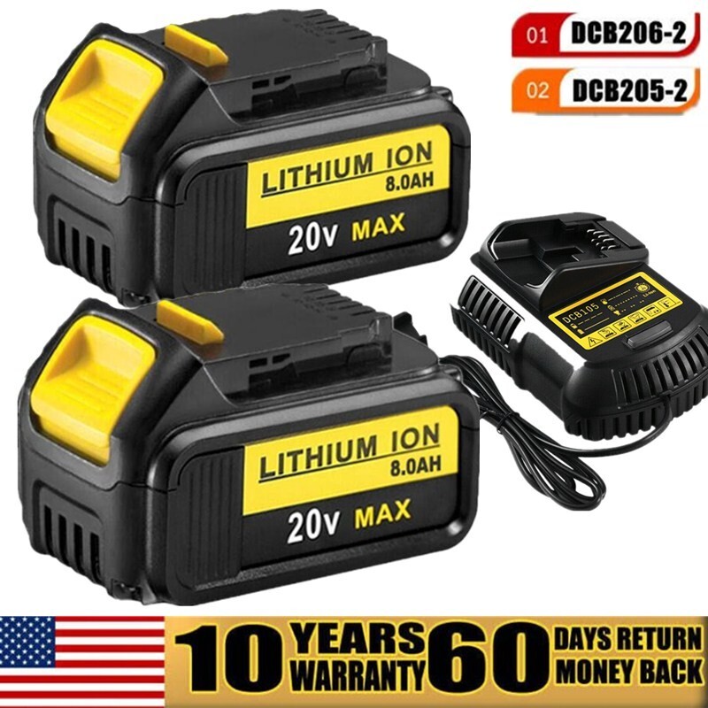 2X Replacement For DeWalt DCB206-2 20 Volt 6Amp Battery DCB105 Charger DCB206-2