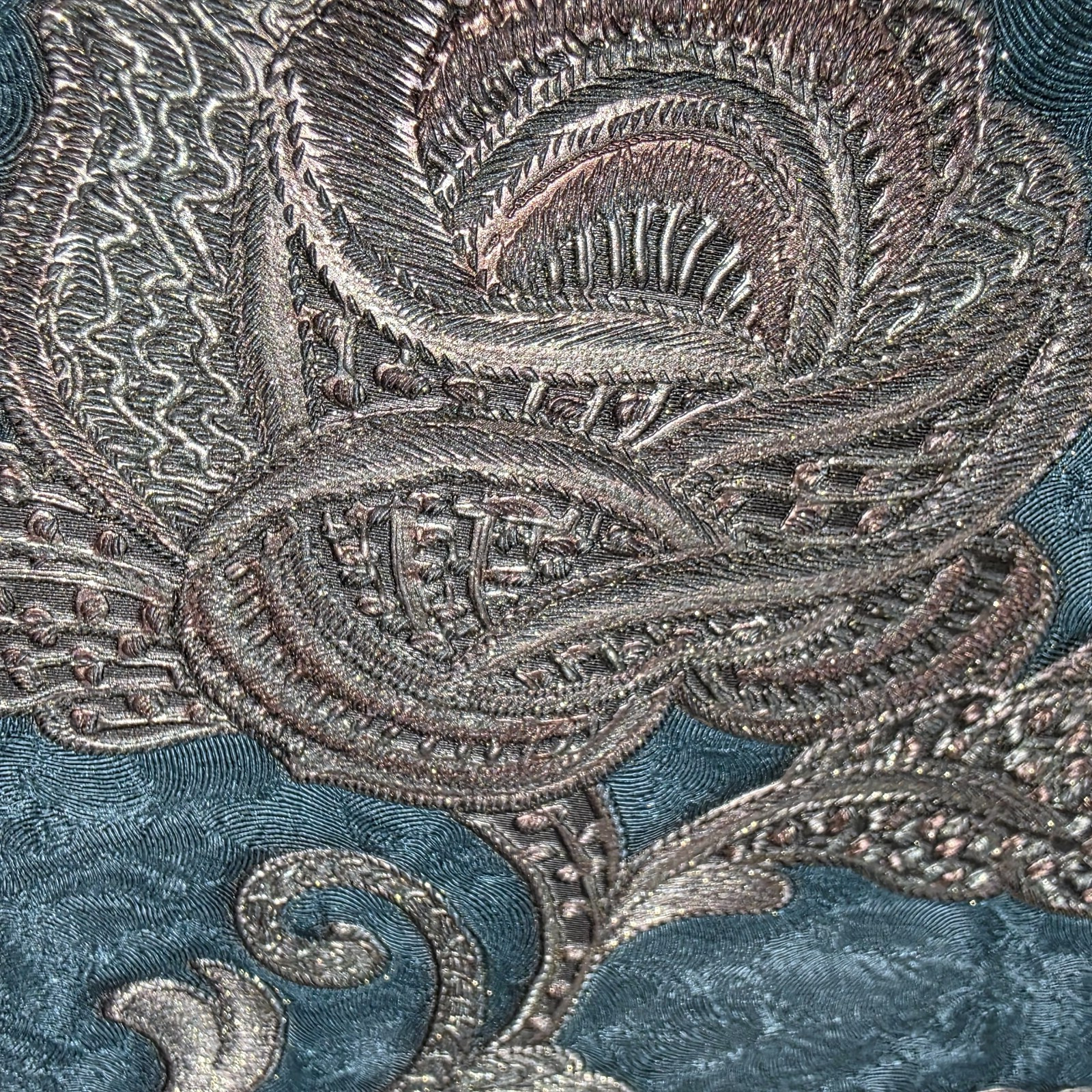 Dark Teal green blue bronze metallic plaster textured floral damask Wallpaper 3D