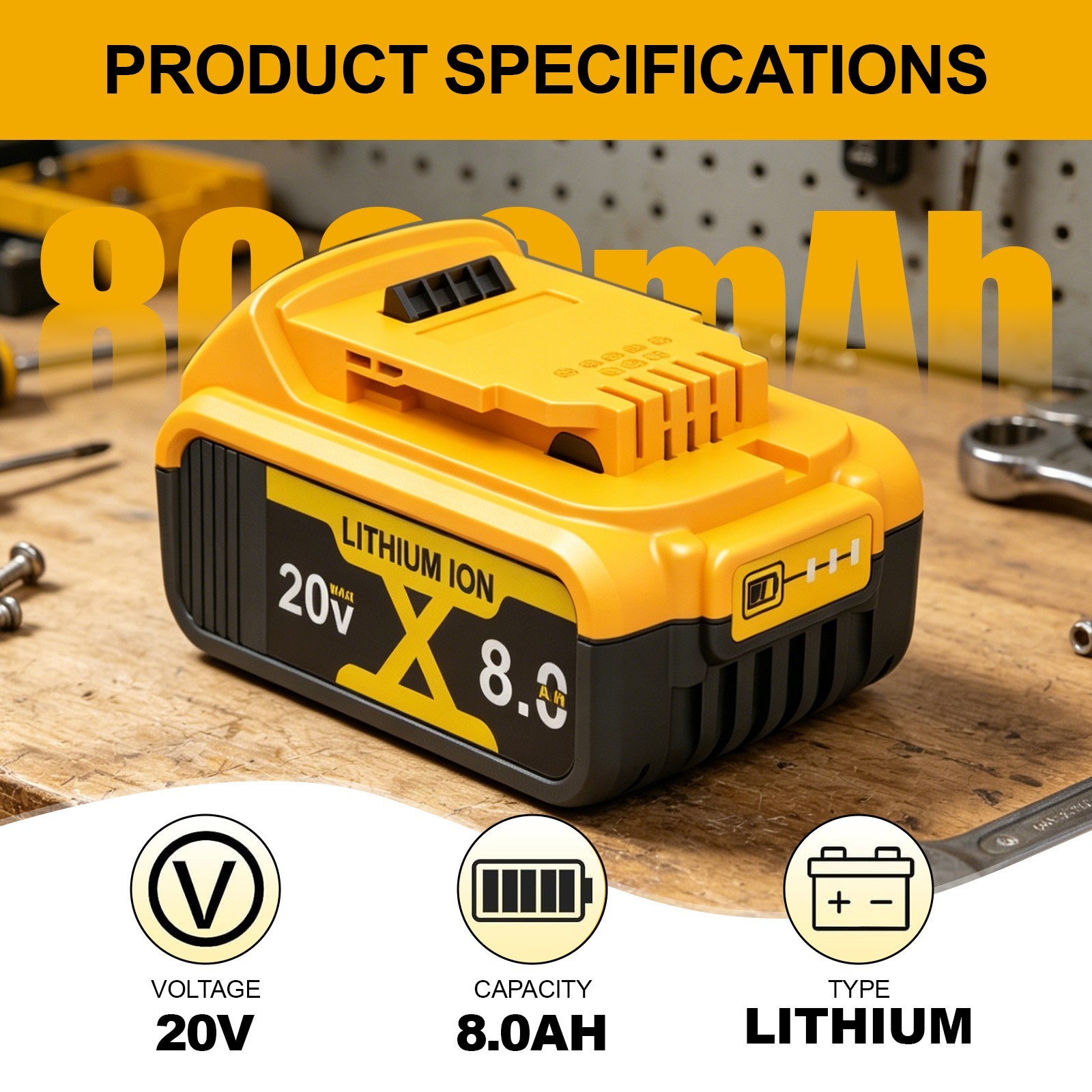 2Pack Lithium Battery for DeWalt MAX XR 8.0Ah 20V DCB200 DCB206 DCB201 DCB203