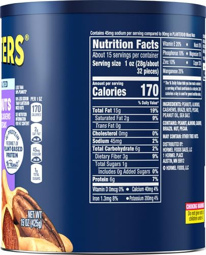 Planters Lightly Salted Mixed Nuts 15 Ounce Kosher Snack Less Than 50 Peanuts
