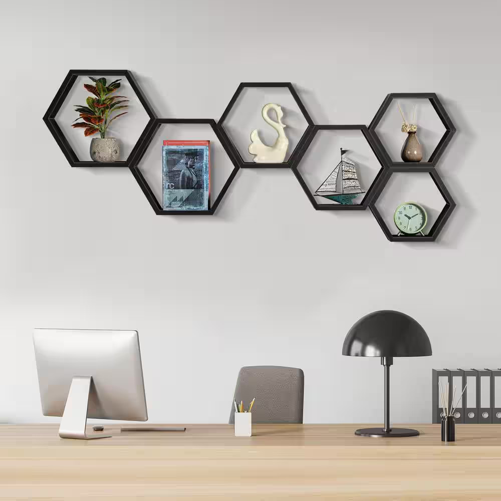 14.8 In. W X 3.12 In. D Black Farmhouse Honeycomb Display Hexagonal Decorative W