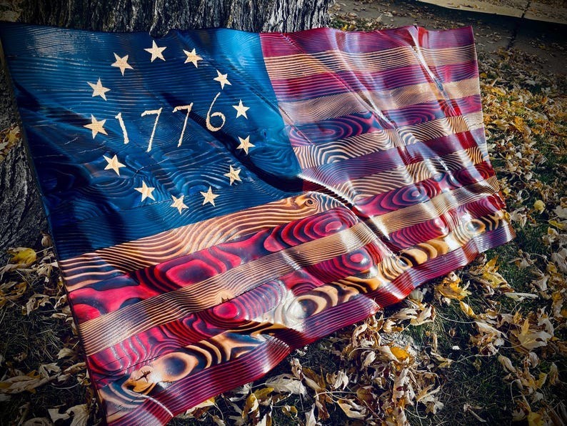 Rustic | American Handmade | Waving Wood American Flag Patriotic Wall Decor Gift