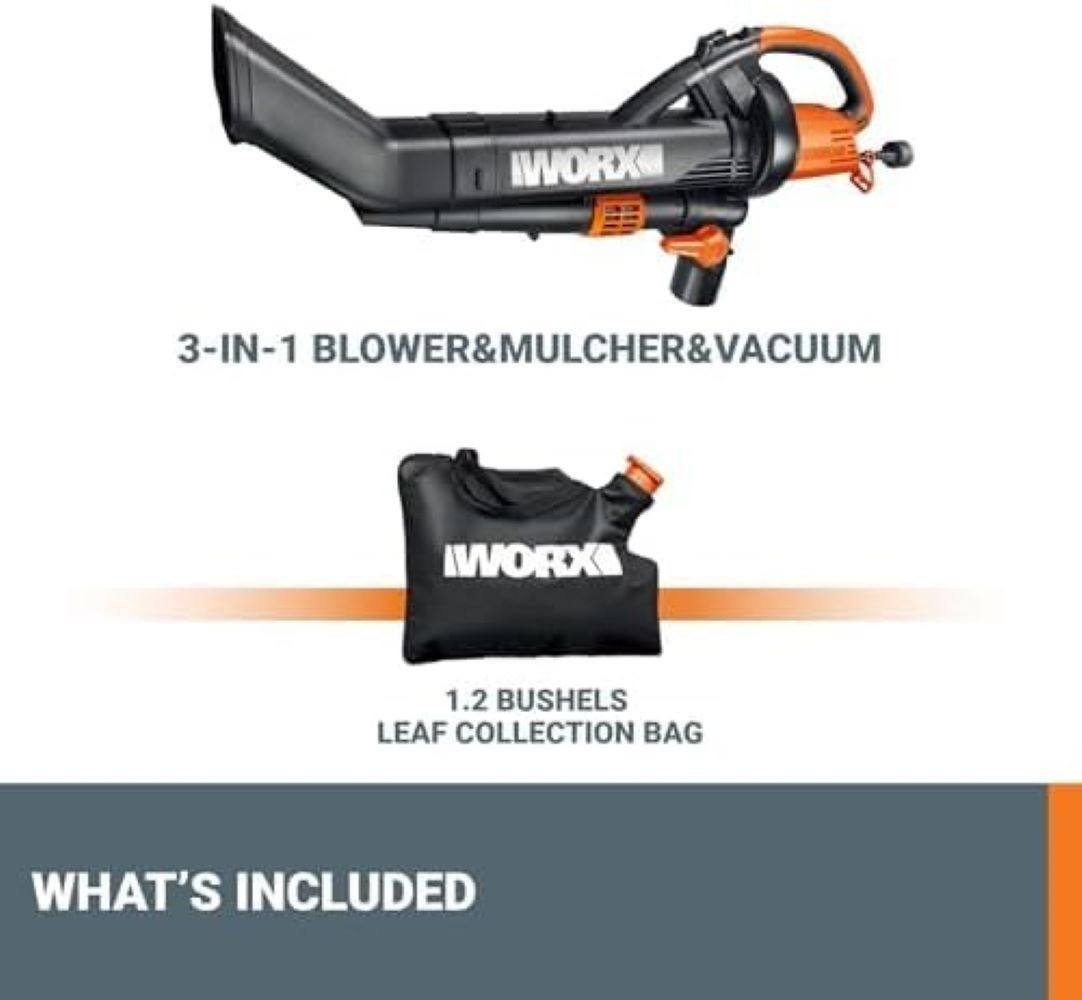 WG509 Worx TRIVAC 3-In-1 Electric Leaf Blower/Mulcher/Vacuum with Metal Blade