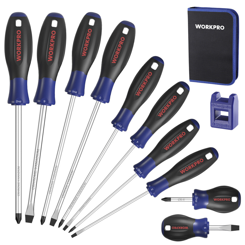 WORKPRO Magnetic Screwdriver Set 10-Piece Flat Head Phillips Slotted Screwdriver