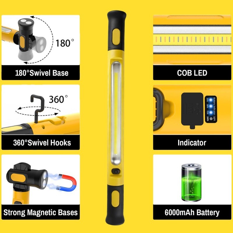 2Pack Under Hood Work Light Bar,6000mAh LED Magnetic Light Bar with Hooks
