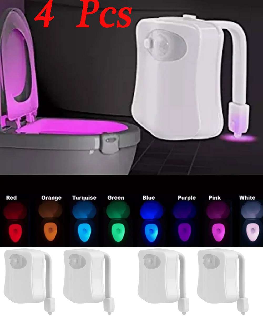 4Pcs Motion Activated LED Bathroom Toilet bowl Night Light 16 Colors Kids Safe