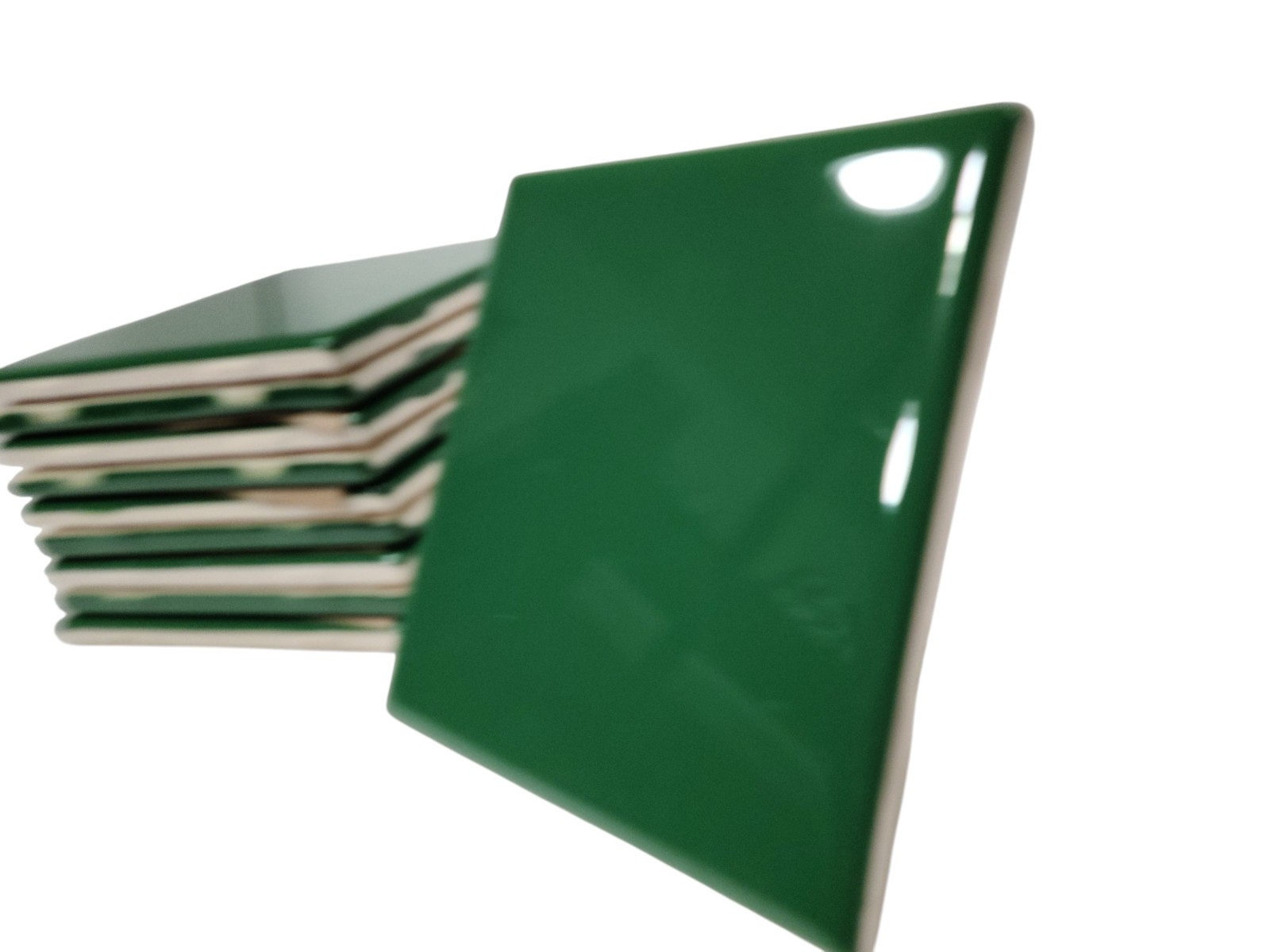 Emerald Green Ceramic Tile 4.25 inch Subway Square Vintage Mid Century Modern