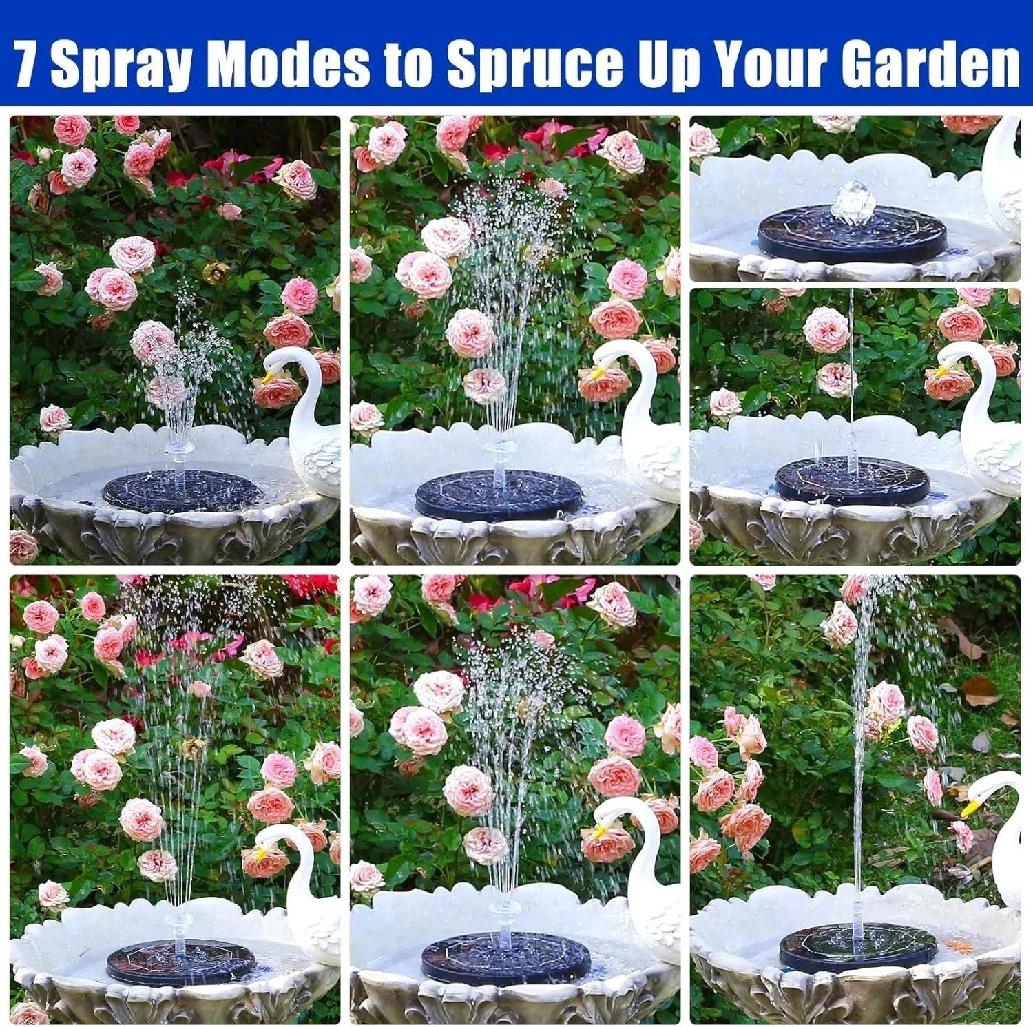 6.5W Solar Fountain Pump Water Pump Built-in 1500mAh Battery 6 Nozzles Xmas Gift