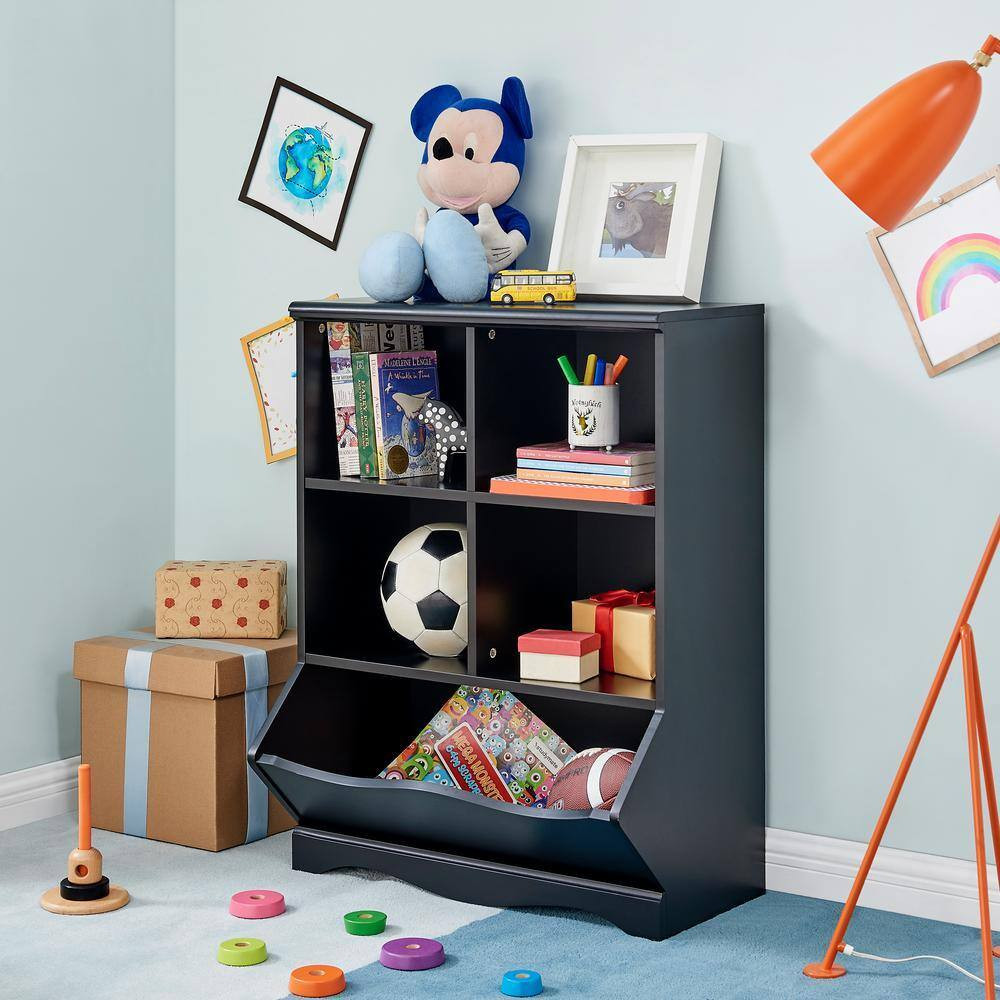 35 In. Black Multi-Cubby Storage Cabinet