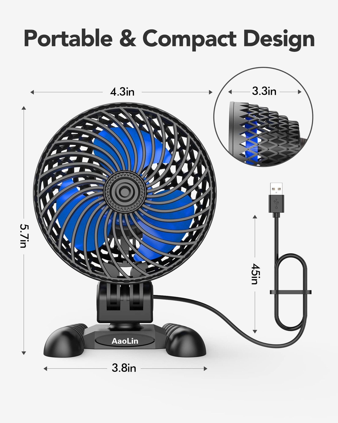 USB Desktop Small Fan, Stepless Speed Adjustment with Multiple Speed Levels, …