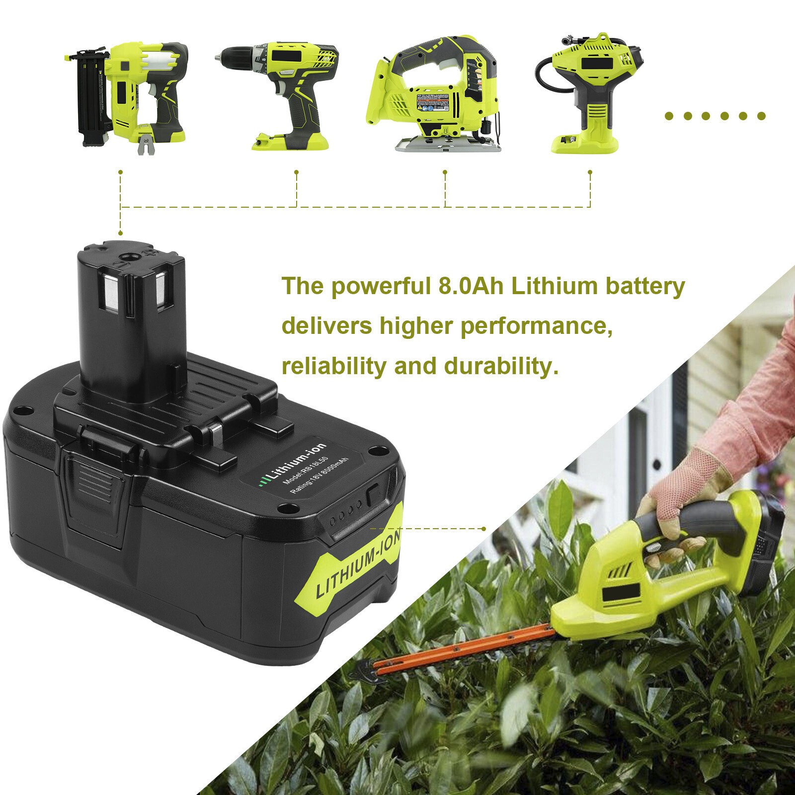 8.0Ah 18Volt Battery For RYOBI P108 18V For One+Plus High Capacity Lithium Ion