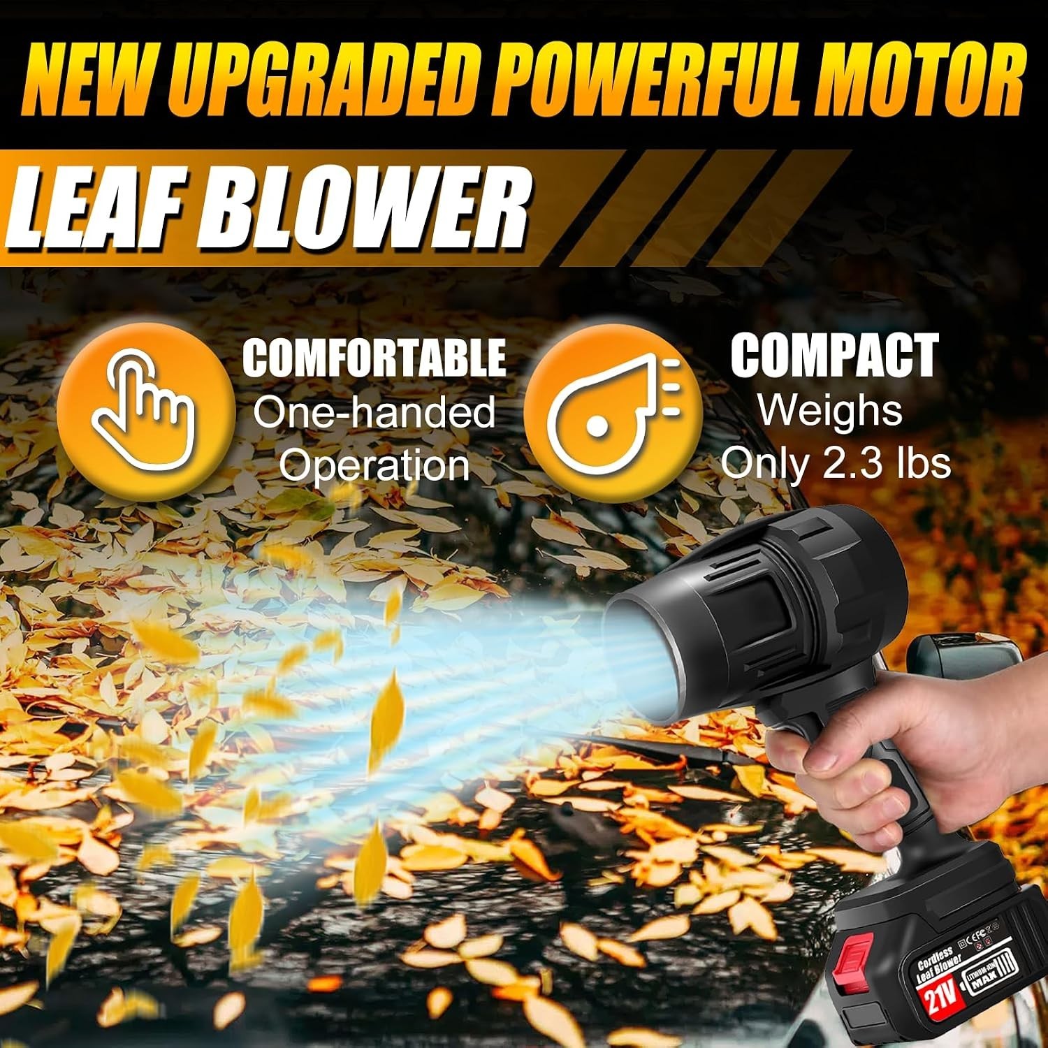 Cordless Leaf Blower 21V with 2 x 4.0Ah Batteries Turbo 600,000 RPM