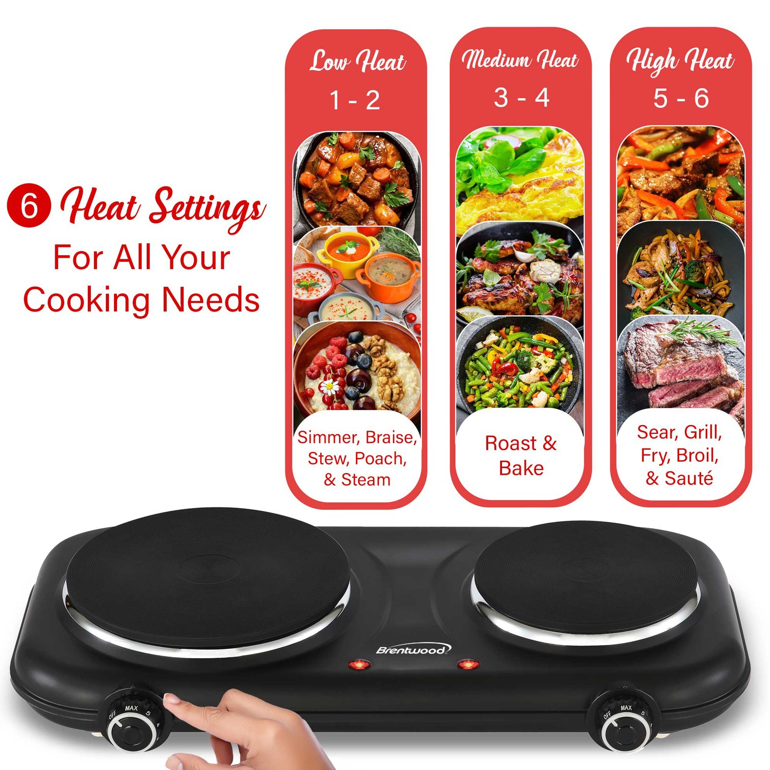 Double-Cast-Iron 1,100-Watt Countertop Electric Burner Hot Plate with…