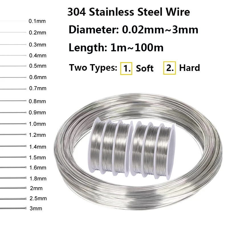 304 Stainles Steel Soft/hard Steel Wire Diameter 0.02-3mm Single Strand Lashing