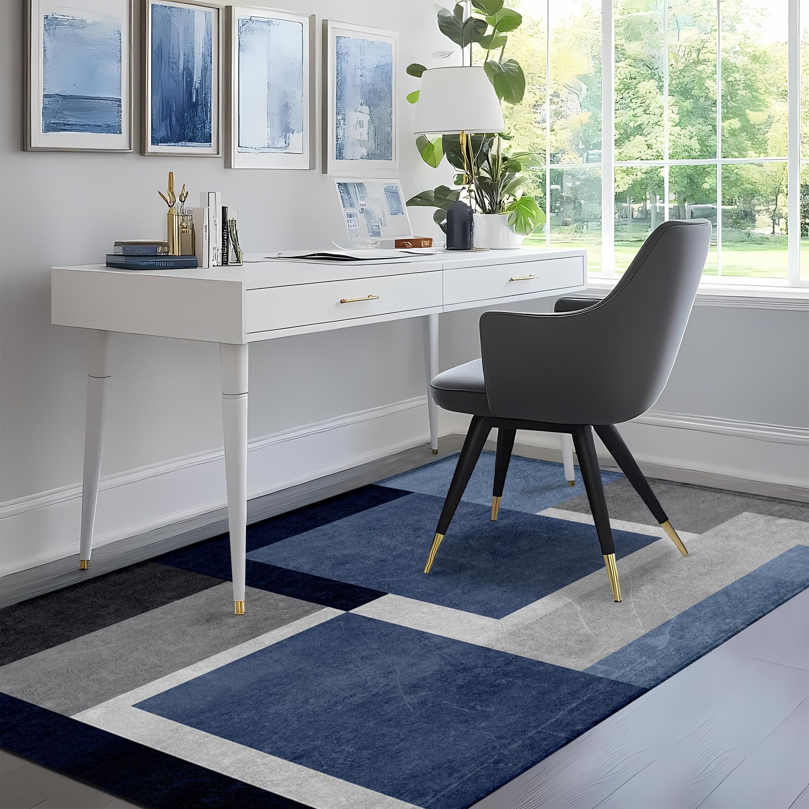 Aicliv Washable Low-Profile Geometric Area Rug 0.2 Inch Thin Abstract Rug