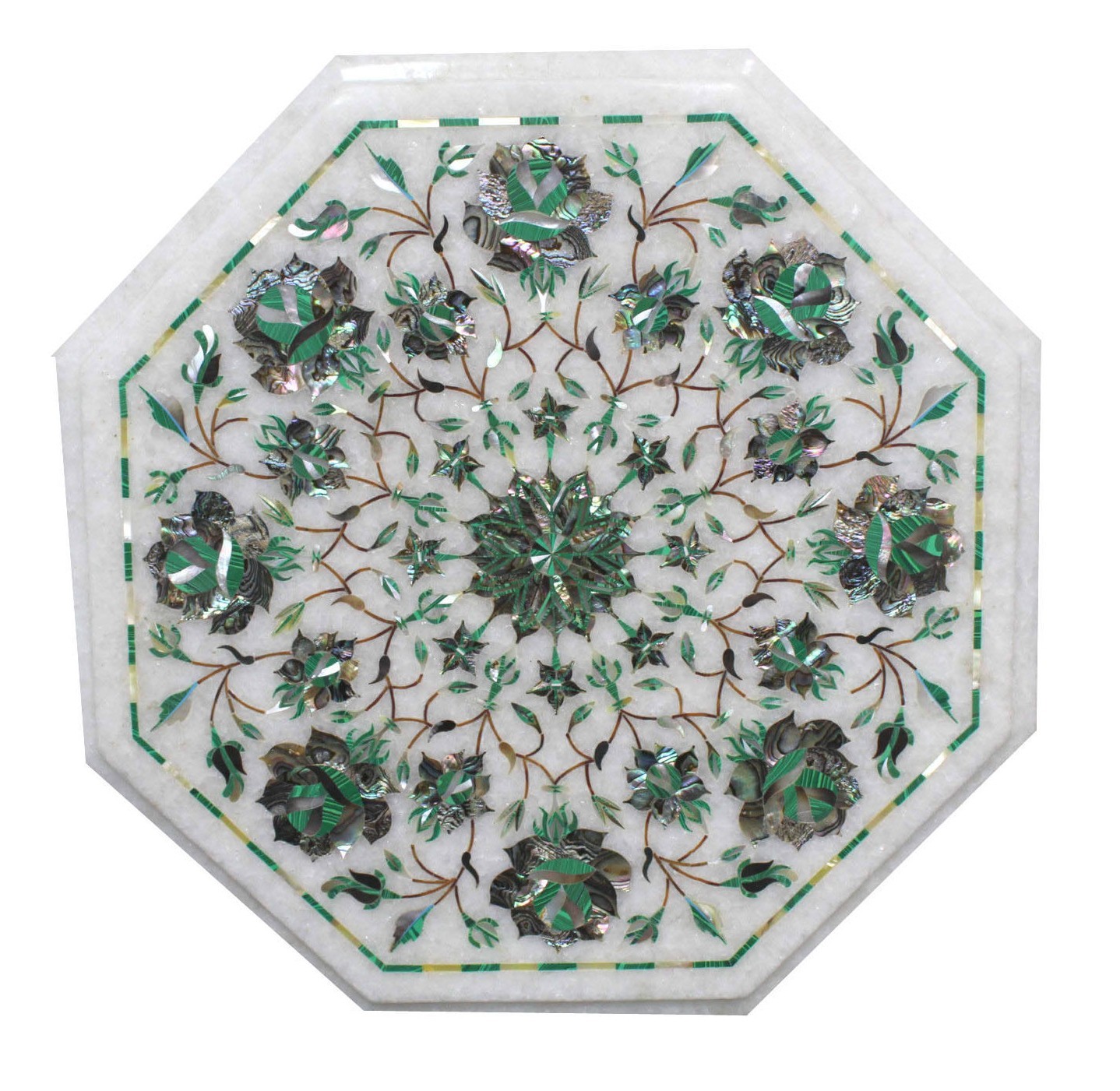 15″ Marble Table top Semi Precious Stones malachite floral inlay home decor