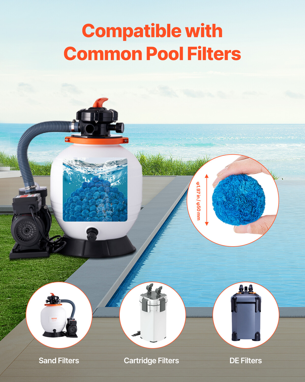 Pool Filter Balls for Sand Filter Pump Swimming Pool 4 lbs Reusable Blue