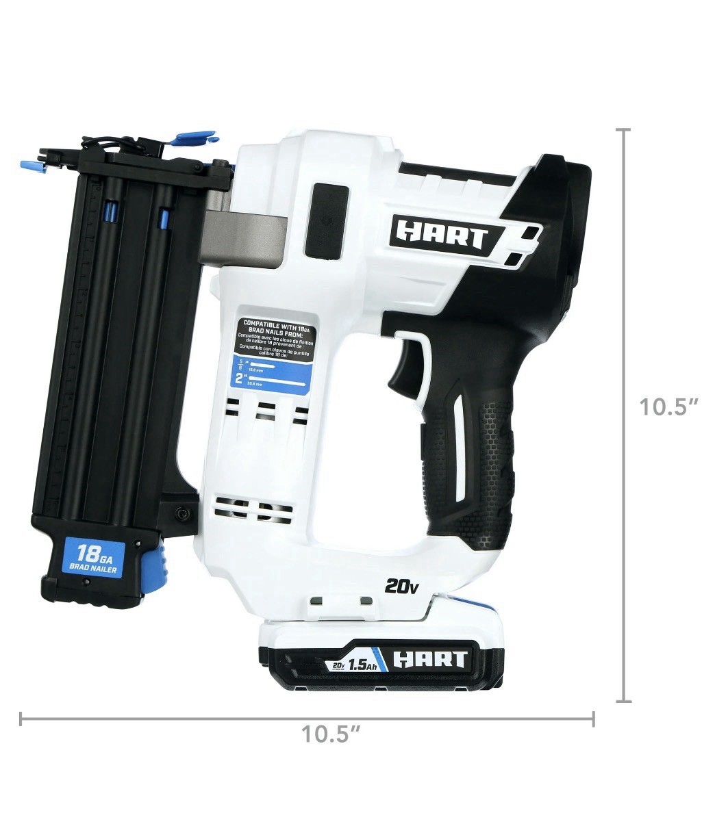HART 20-Volt 2-inch 18-Gauge Battery-Powered Brad Nailer Kit, 1.5Ah Battery