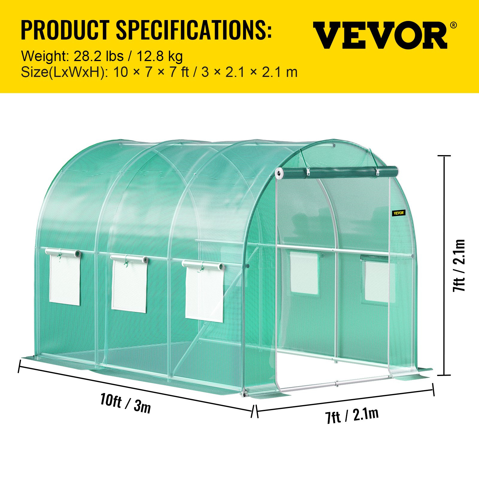 VEVOR Walk-in Tunnel Greenhouse, 9.8 x 6.6 x 6.6 ft Portable Plant Hot House w/