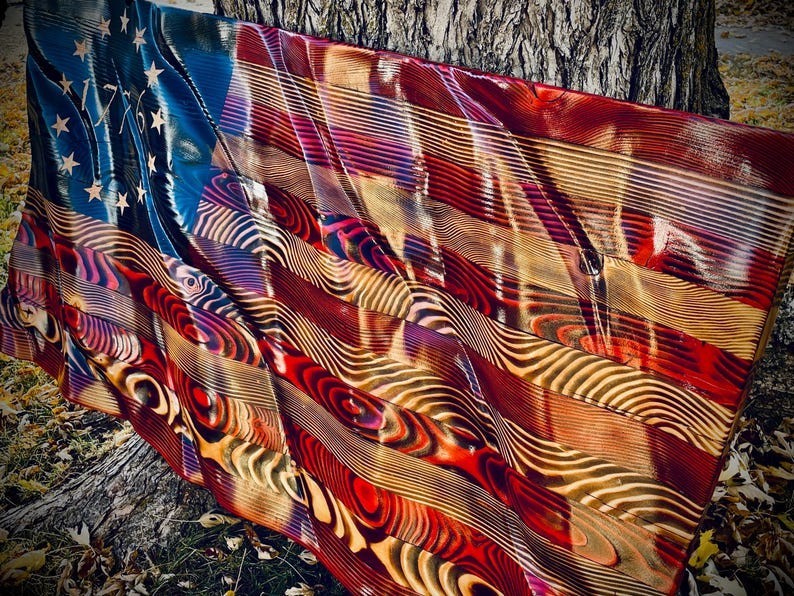 Rustic | American Handmade | Waving Wood American Flag Patriotic Wall Decor Gift