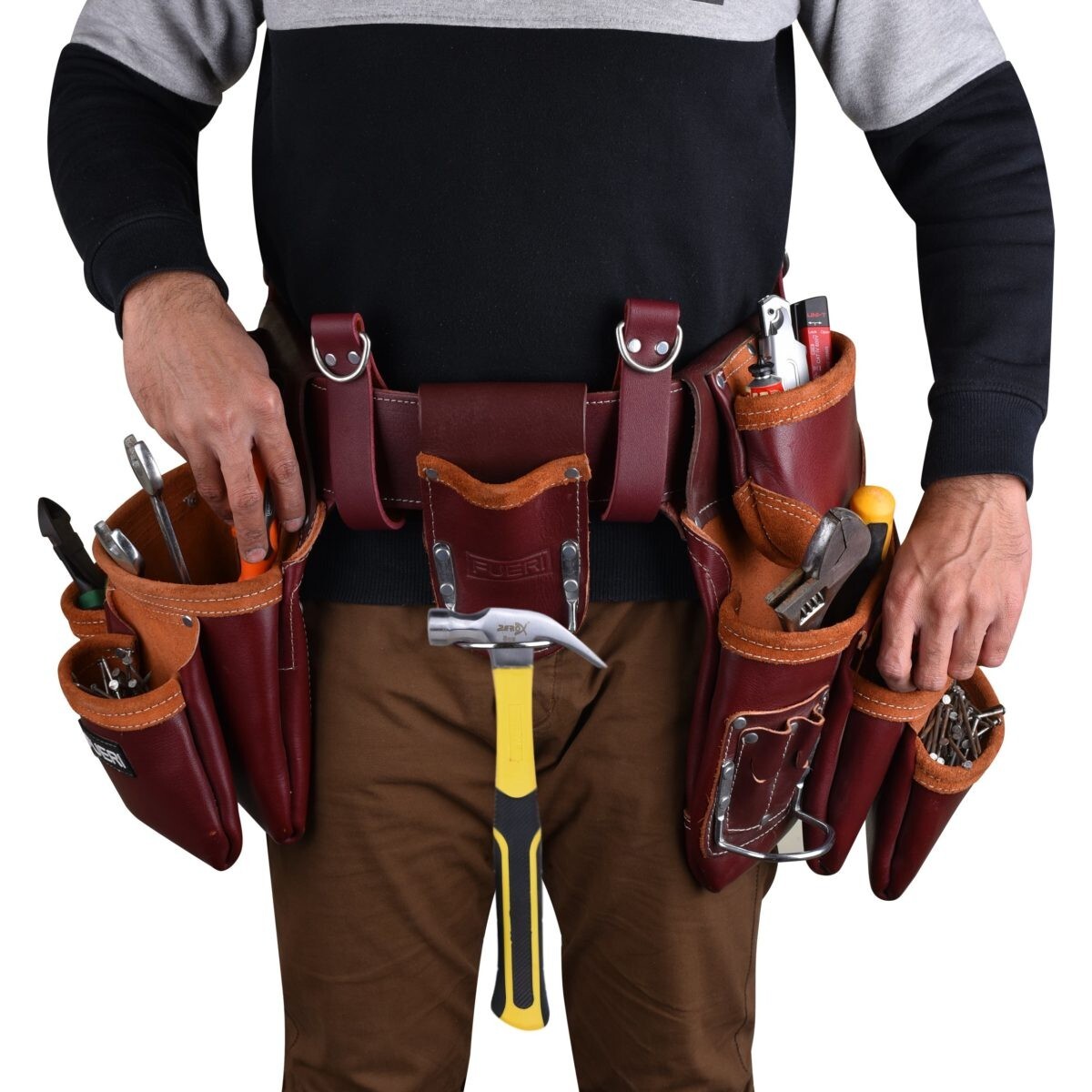 Leather Tool Pouch Heavy Duty Leather Tool Belt Set Carpenters Plumbers Tool Bag