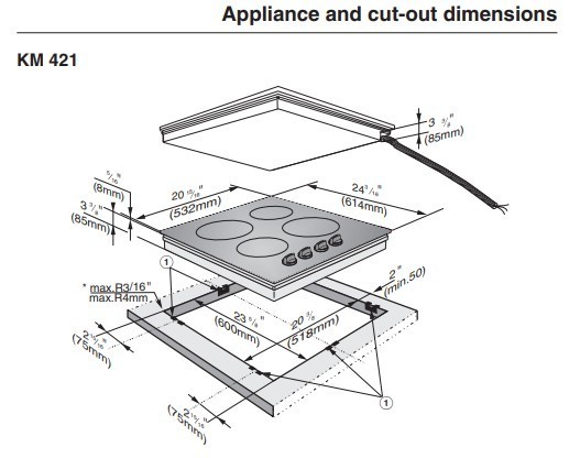 Miele KM 421, 24 in. Self-Contained Ceran Glass Electric Cooktop – 4 Burner
