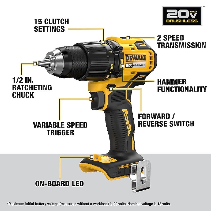 DeWalt DCK203P2 20V MAX XR Hammer Drill Impact Driver Kit w/ 2x 5Ah Batteries