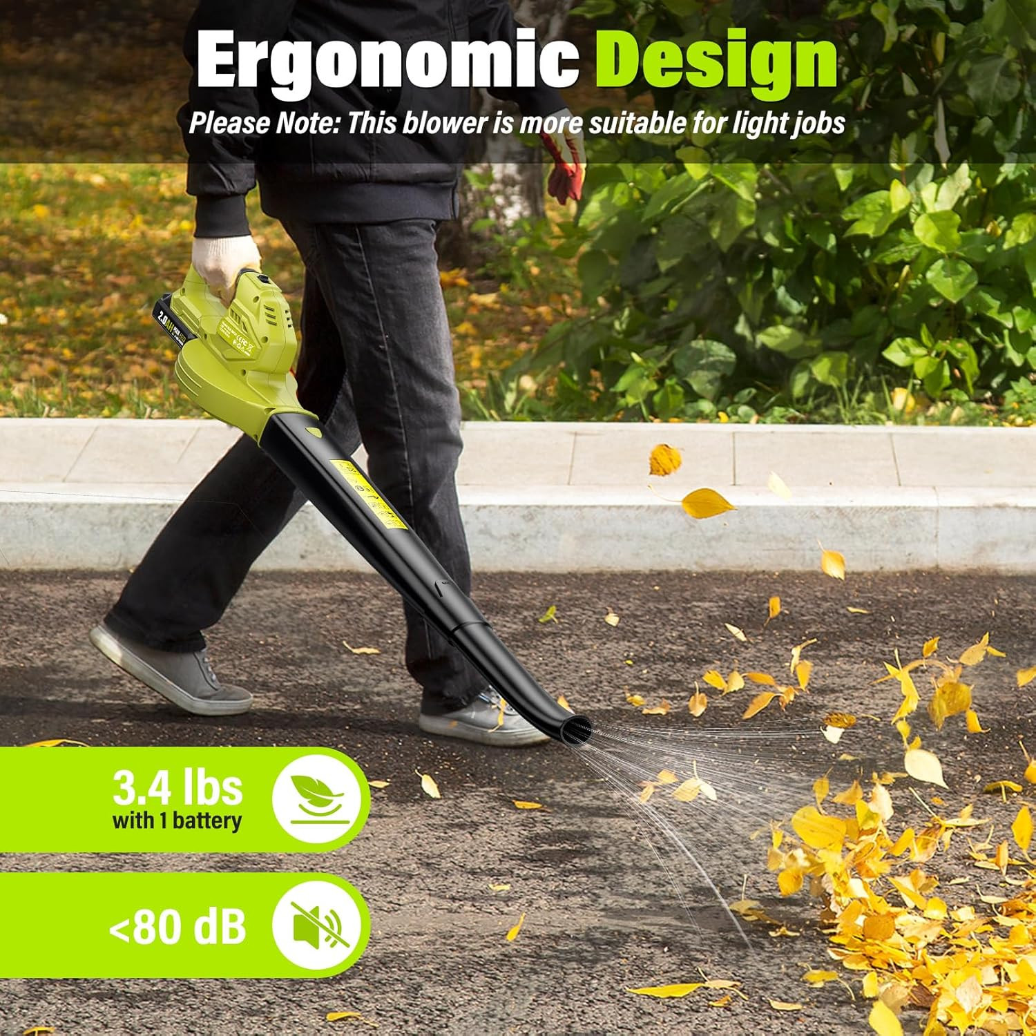 SEYVUM Leaf Blower 20V Cordless, with 2 x 2.0Ah Battery, 350 CFM 150 MPH | 15000