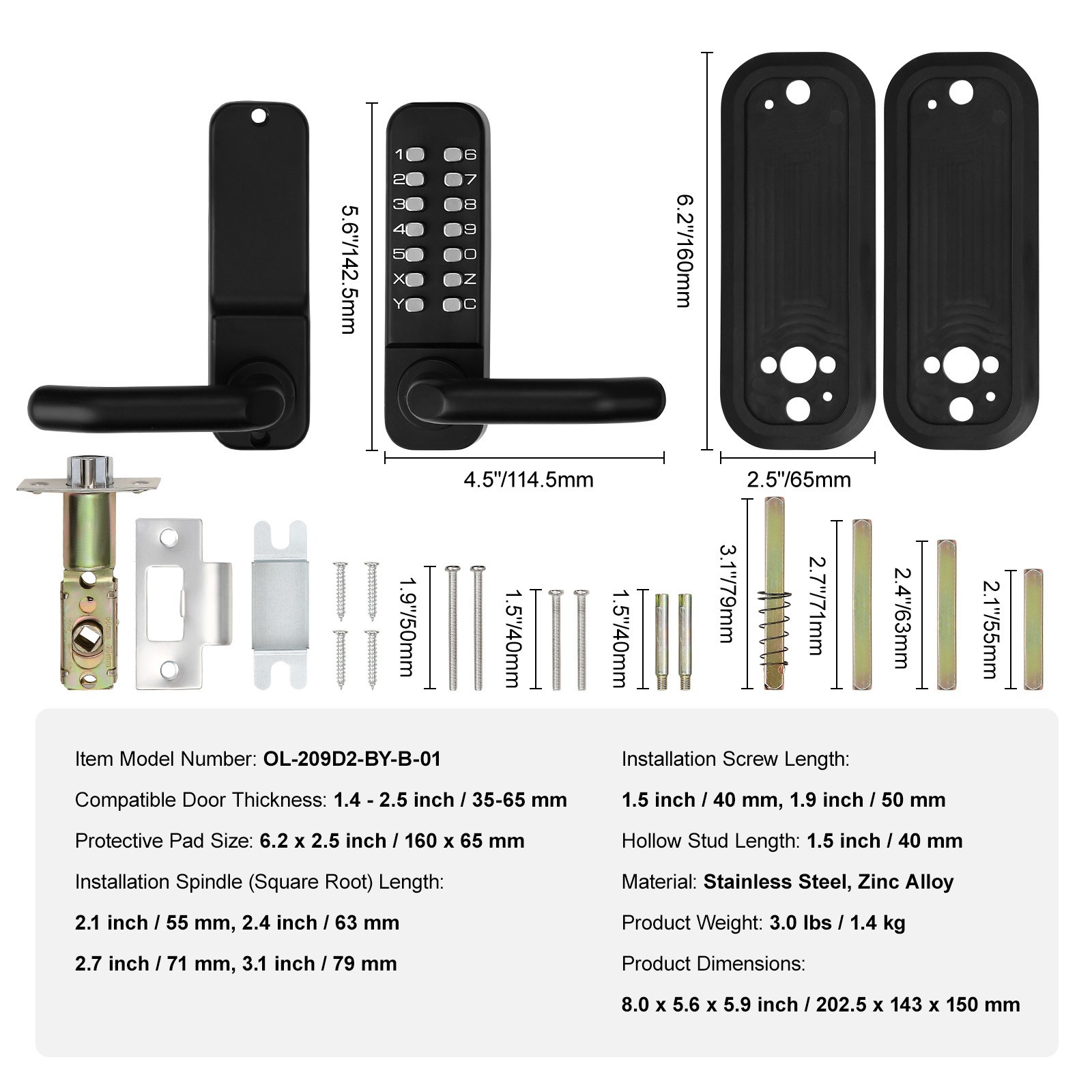 VEVOR Mechanical Keyless Entry Door Lock 14 Digit Keypad and Handle Embedded