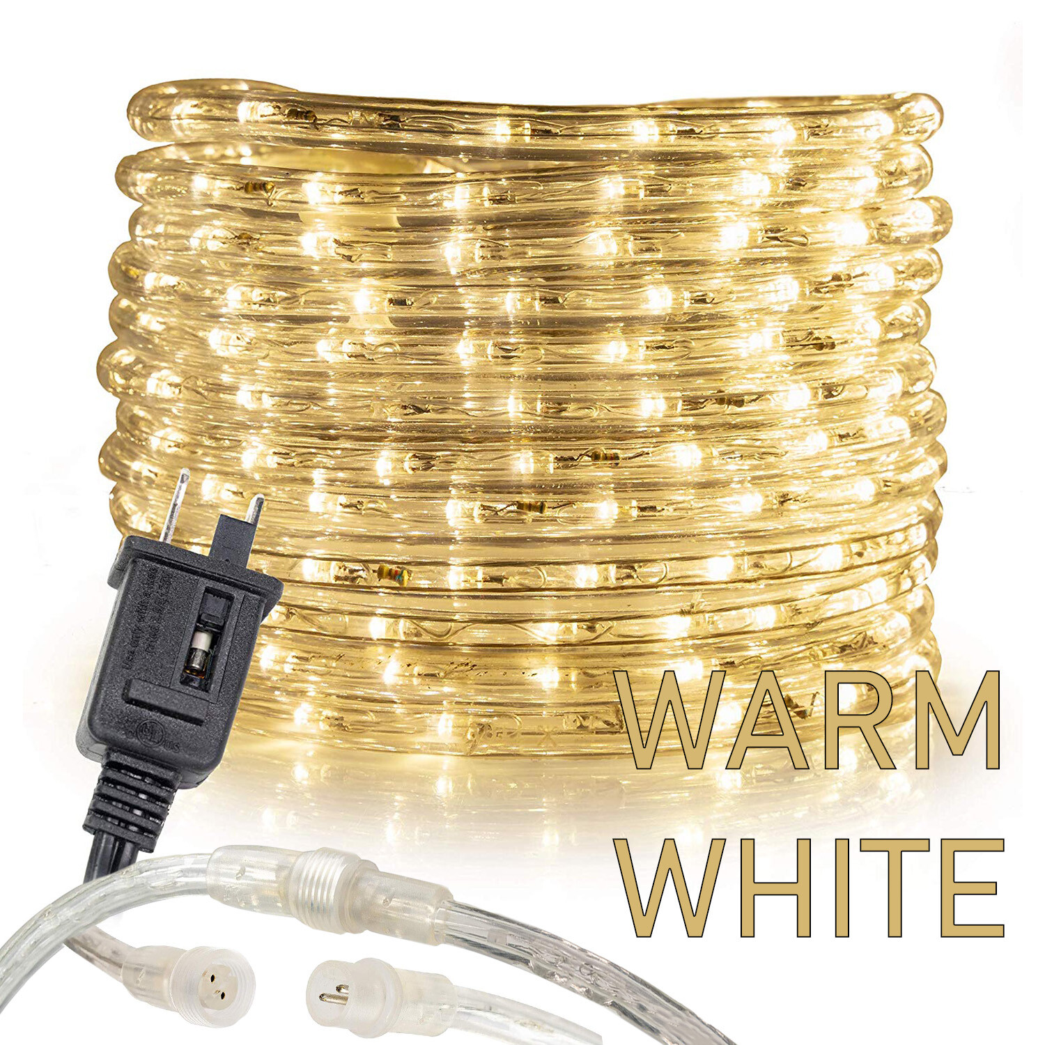 Warm White Thick LED Rope Light Indoor Outdoor 10/20/25/50/100/200/150/300FT ETL