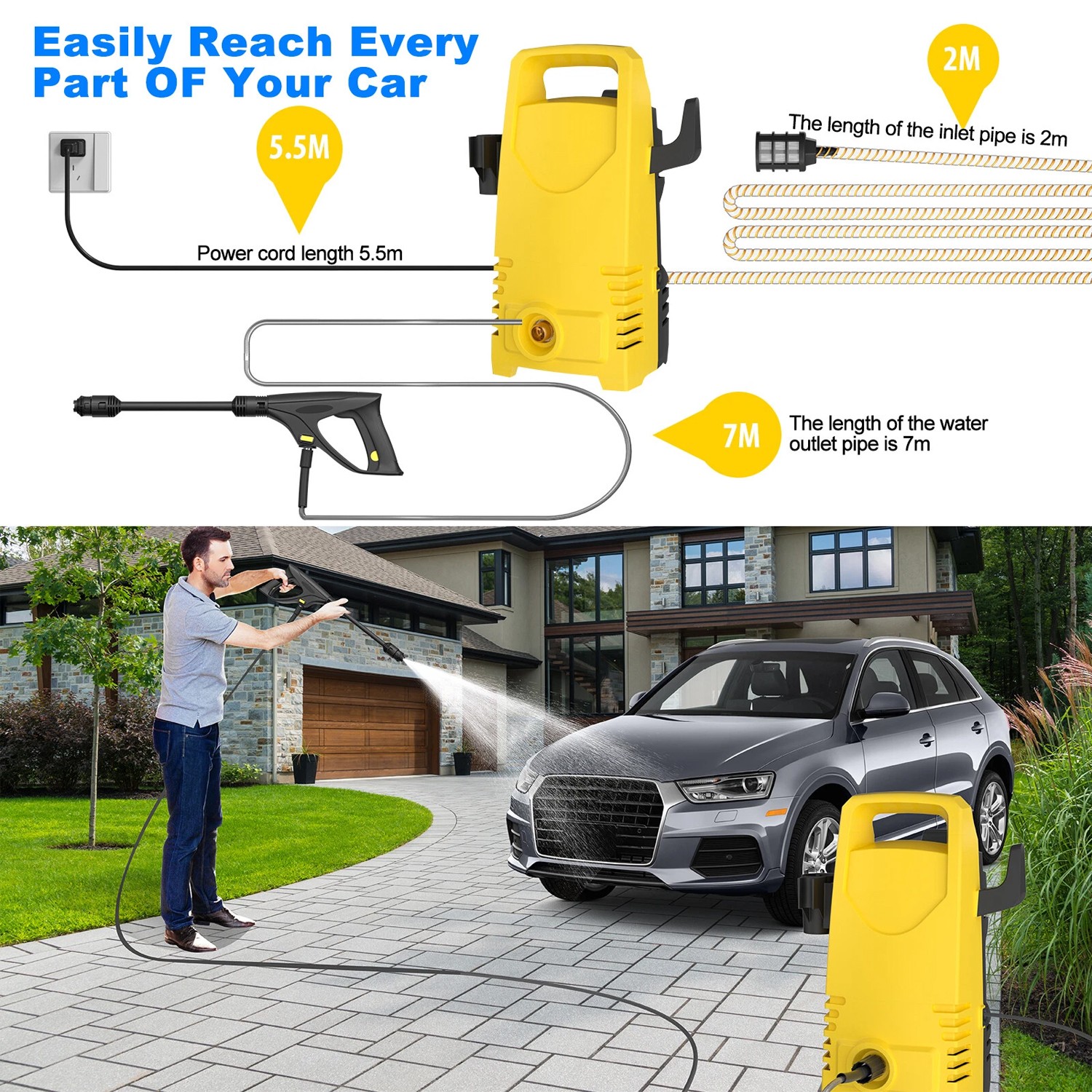 5000 PSI Electric Pressure Washer High Pressure Washer Portable Powered Washer