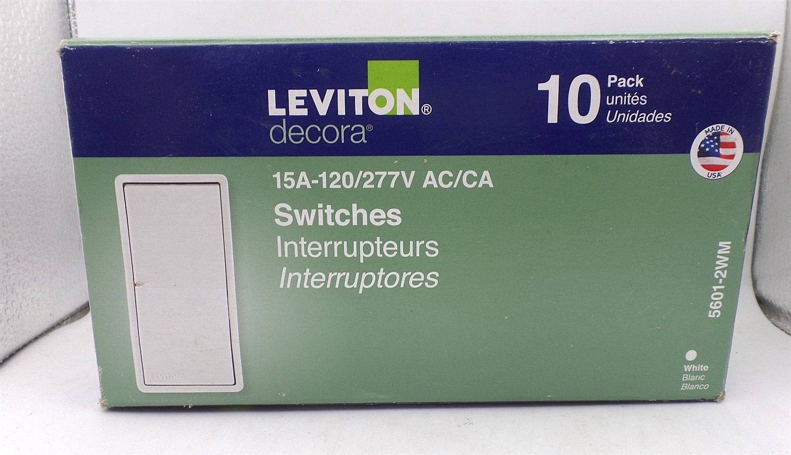 LEVITON M32-05601 DECORA 15A 1POLE ROCKER AC QUIET LIGHT SWITCH WHITE 10-PACK