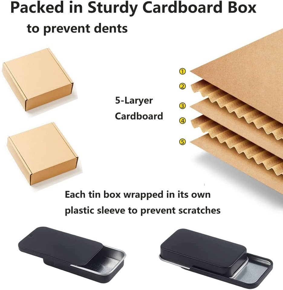 6 Pack Metal Rectangular Sliding Lid Tin Boxes Black, Containers Portable Box Sm