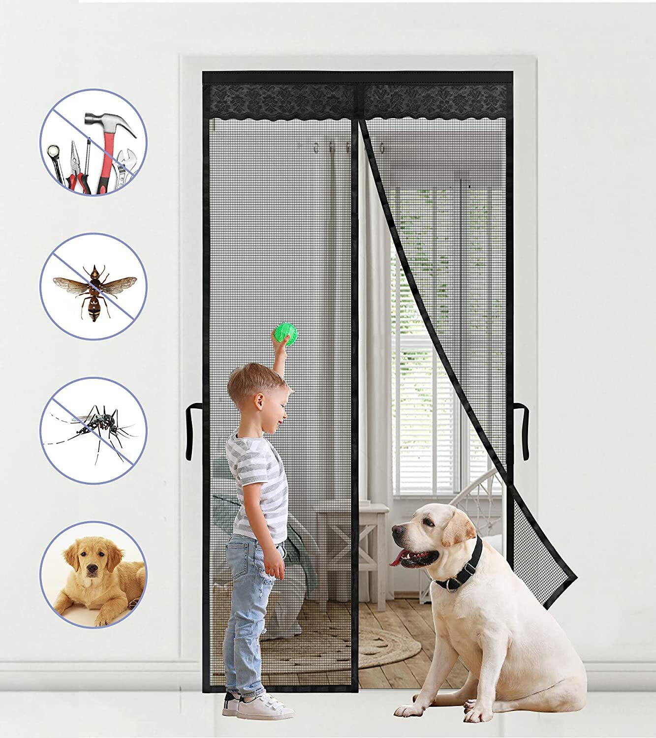 Magnetic Screen Door Mesh Curtain Durable Heavy Duty Mosquito Net Bug Hands Free