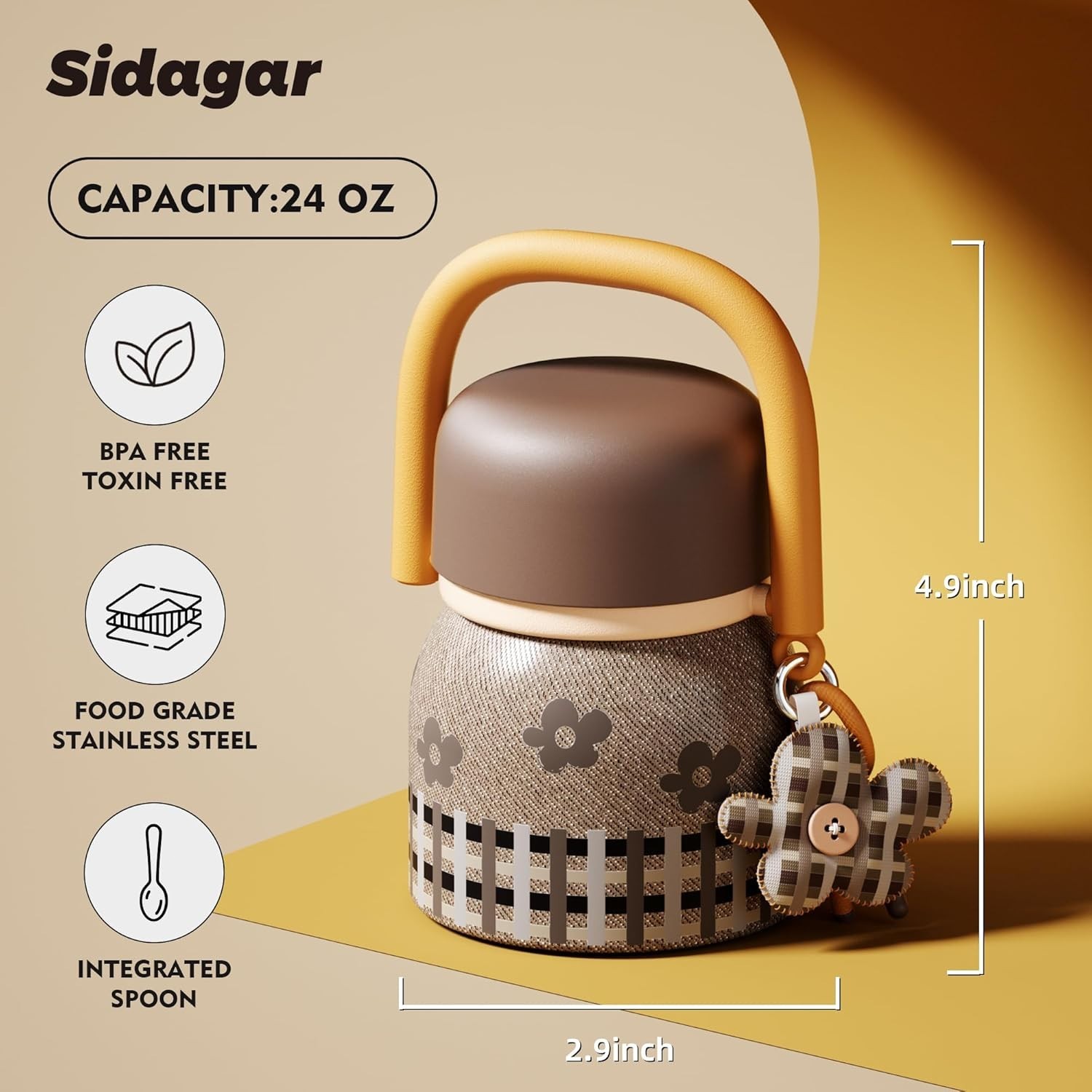 Sidagar 24 oz Insulated Food Container 12h Heat Retention with Foldable Spoon